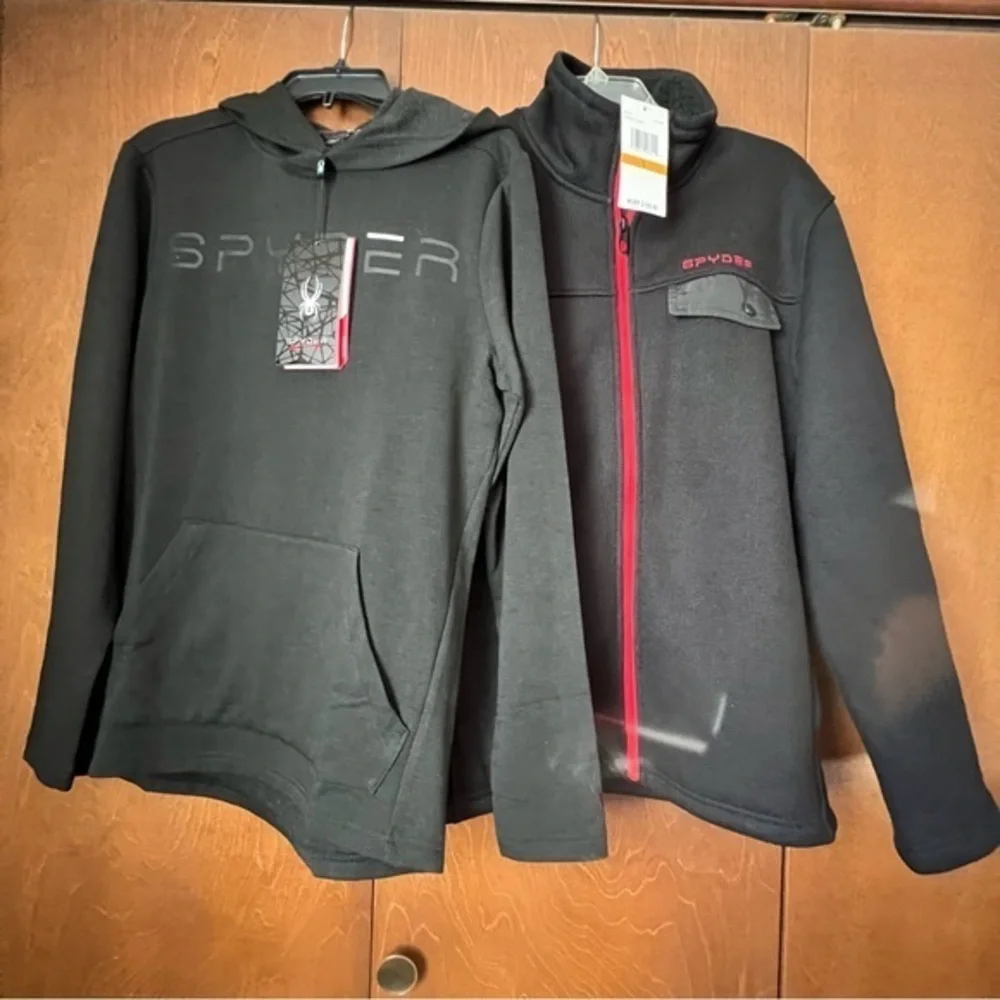 Spyder Set Zip Front Lined Fleece and Lightweight Pullover Hoody. NWT Sz Small
